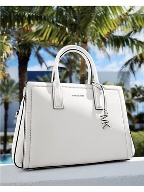 Michael Kors Laila Medium Leather Satchel Bag Structured Crossbody